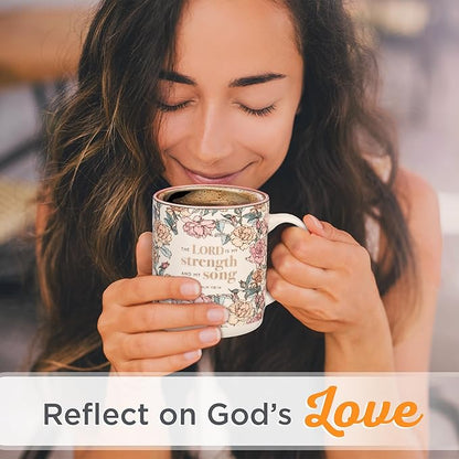 Christian Art Gifts Pink Floral Ceramic Coffee Mug – 14 oz. Lead and Cadmium-free Non-toxic Inspirational Scripture Coffee and Tea Mug for Women with Bible Verse: My Strength and My Song –Psalm 118:14