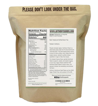 Anthony's Premium Nutritional Yeast Flakes, 1 lb, Fortified, Gluten Free, Non GMO, Vegan