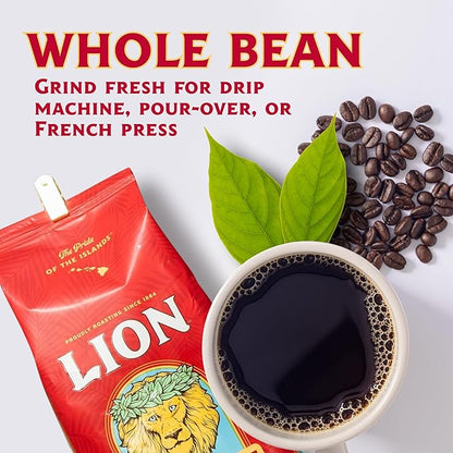 Lion Coffee Chocolate Macadamia Flavored Whole Bean Coffee, Light Roast, Hawaiian Inspired Taste - 24 Ounce Bag