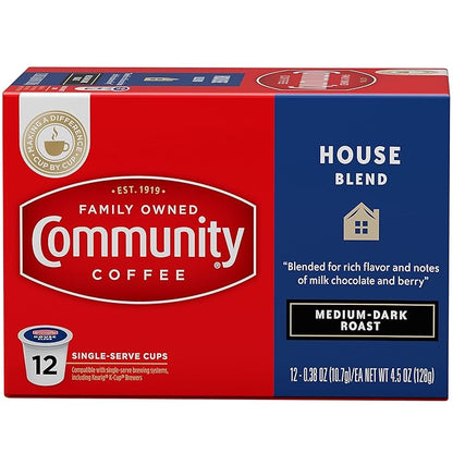 Community Coffee House Blend 12 Count Coffee Pods, Medium-Dark Roast, Compatible with Keurig 2.0 K-Cup Brewers, Box of 12 Pods (Pack of 2)