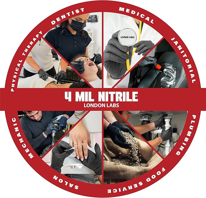 Synsafe 4 Mil -Black Nitrile Exam Gloves –Disposable Latex Free & Powder Free – Extra Strong, Rubber Gloves – First Aid Kit, Medical, EMT, Cleaning, Cooking | Bulk Case of (1000 ct)