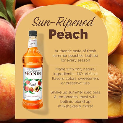 Monin - Peach Syrup, Fresh and Juicy Flavors, Great for Iced Teas, Lemonades, and Sodas, Non-GMO, Gluten-Free (1 Liter, 2-Pack)
