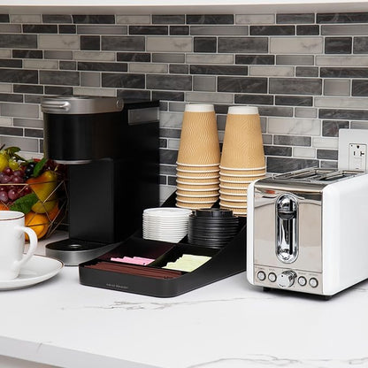 Mind Reader Cup and Condiment Station, Set of 2, Countertop Organizer, Coffee Bar, Kitchen, 7.25" L x 15.5" W x 5.25" H, Black