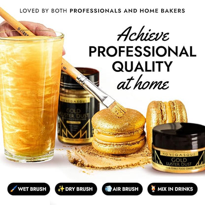 MONÉGASQUE Gold Edible Glitter for Drinks 7g – Edible Glitter for Cakes & Cocktails - Gold Luster Dust for Cocktail, Cake Decorating, Food Decorations Sprinkles Spray - Drink Shimmer Powder
