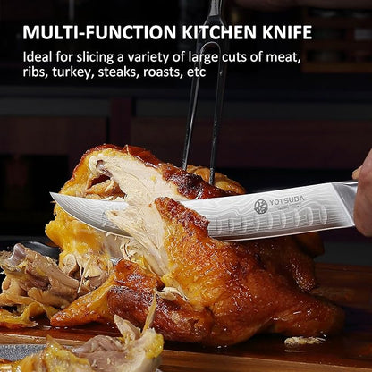 YOTSUBA Butcher Knife, 10 Inch Breaking Knife, Razor Sharp High Carbon Steel Curved Carving Knives for Meat Cutting with Ergonomic Handle, Slicing Brisket Knives for kitchen with Gift Box