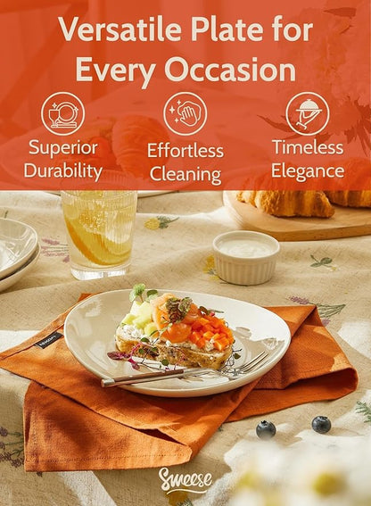 Sweese 7.8" Porcelain Dessert Plates, Beige, Set of 6 - Scratch-Resistant, Microwave Oven Safe Appetizer Plates