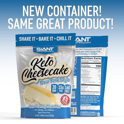 Giant Sports Keto Cheesecake Shake Mix - Delicious Low Carb, Ketogenic Diet Gluten Free Powder Mix - Meal Replacement - Works Great with Almond Milk - New York Style (20 Serving Bag)