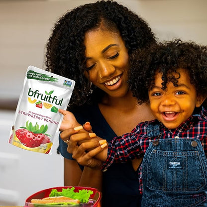 bfruitful Freeze-Dried Strawberry Banana, Freeze Dried Fresh Fruit Bites, Gluten Free, Vegan, Dairy Free, Kosher, No Sugar Added, Non GMO, Healthy Snacks for Kids or Adults, 0.56 oz Single-Serve Snack Packets, 24 Pack