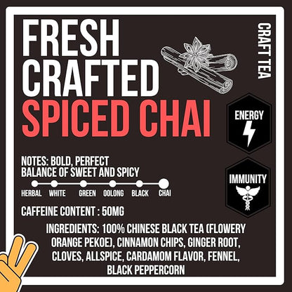 Revival Tea Company Fresh Crafted Spiced Chai Tea - Black Tea Blend with Fresh Spiced Chai Flavor - 24 Tea Bags