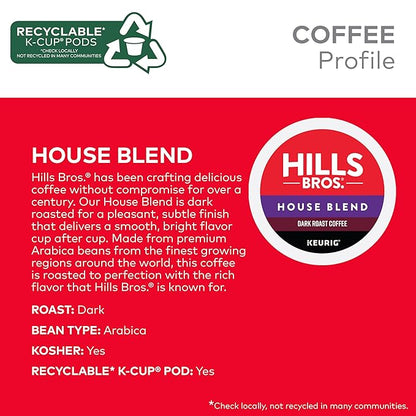 Hills Bros. House Blend Keurig K-Cup Pods for Keurig Brewers – Dark Roast Premium Arabica Blend, Kosher – 1 Pack of 12 Single Serve Pods
