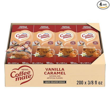 Nestle Coffee mate Coffee Creamer, Vanilla Caramel, Liquid Creamer Singles, Non Dairy, No Refrigeration, 0.375 fl oz Tubs (Pack of 200)