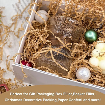 2LB Crinkle Cut Paper Shred Filler for Bag Gift Box Basket Confetti Paper Shreded Stuffing Decoration for Christmas Day Holiday Party(Kraft)