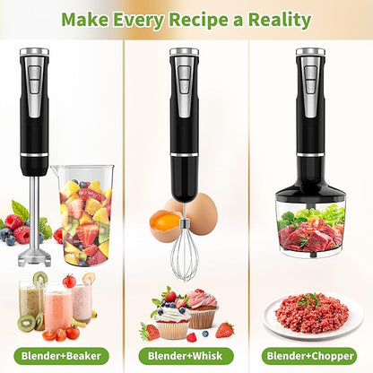 Cordless Immersion Blender Handheld: 4-in-1 Cordless Hand Blender with 500ml Chopper, 600ml Beaker, Egg Whisk, 8 Speeds Hand Stick with USB Rechargeable for Smoothies, Baby Food, Soup (Black)