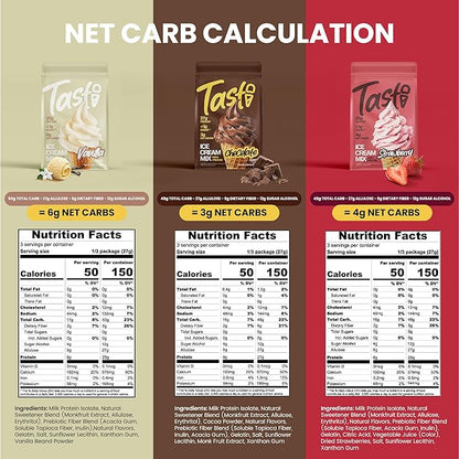 TASTI High-Protein Ice Cream Mix - Chocolate, Vanilla, & Strawberry Low Sugar Ice Cream Powder - Made for Ninja Creami, Soft Serve Mix with <200 Calories (6-Pack, 2 of Each Flavor)
