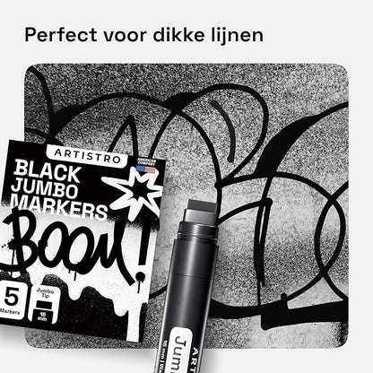 ARTISTRO 5 Black Acrylic Paint Pens, Acrylic Paint Markers Jumbo Tip, Fabric Markers for Textile, Canvas, Rock, Glass, Wood, Paper, DYI, Pens for Kids and Adults