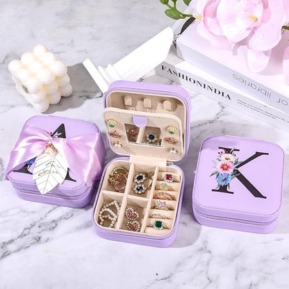 AYGXU Initial glass cups with lids and straws,personalized gifts for women,iced coffee cups,travel jewelry case organizer,small jewelry travel case,jewelry box for girls.Initial S purple