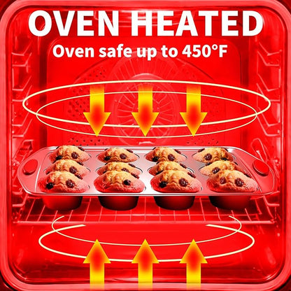 Muffin Cupcake Pans 12-Cup, 2 Packs Nonstick Standard Muffin Tins with Silicone Grip Handles for Baking, Heavy Duty 12 Cheesecake Pan Cup Cake Pans, Non Stick, BPA Free, Dishwasher Safe