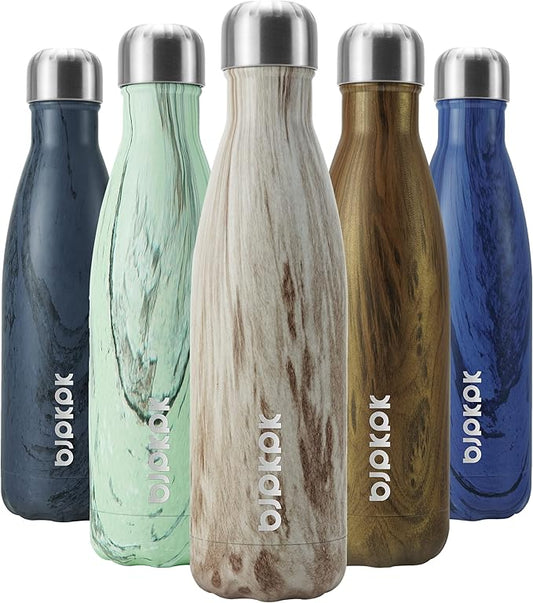 BJPKPK 17 oz Stainless Steel Insulated Water Bottle Cola Shape Big Water Bottles for Travel,Wood Yellow Gray