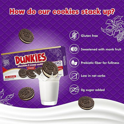 ChocZero Keto Chocolate Sandwich Cookies with Creme - Low Sugar Gluten Free Dunkies (1 Box, 9oz)