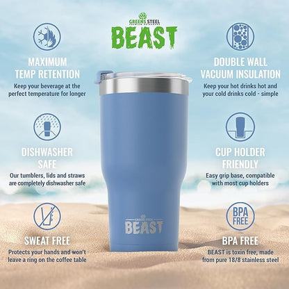 Beast 20 oz Tumbler Stainless Steel Vacuum Insulated Coffee Ice Cup Double Wall Travel Flask (Stormy Sky Blue)