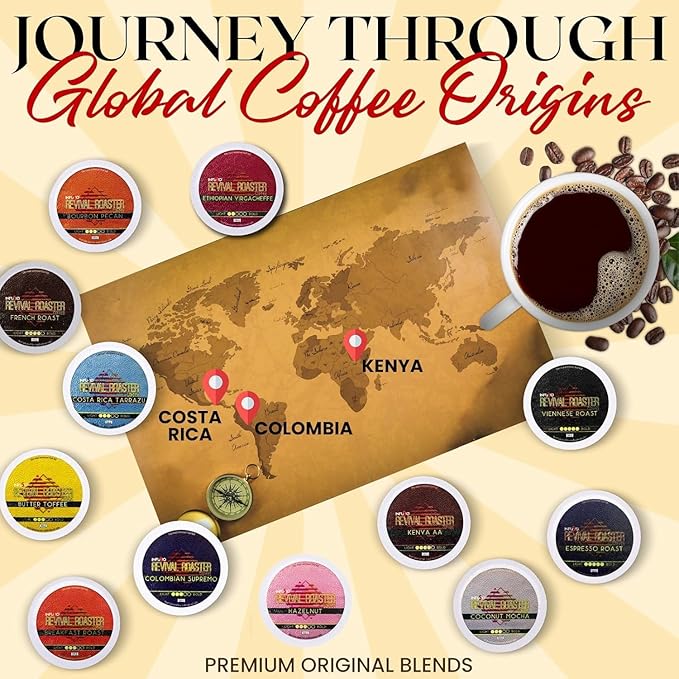 InfuSio Coffee Pods Variety Pack – 48 Count, 12 Crafted Medium & Dark Roast Blends and Artisan-Inspired Flavors Like Bourbon Pecan & Butter Toffee, Revival Roaster Collection, Compatible with Keurig 2.0 Brewers