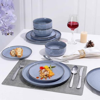 Herogo 6-Piece Stoneware Dinner Plates Set, 7.9" Ceramic Round Dessert Plate Set, Small Handmade Double Reactive Glaze Dinnerware Plates for Kitchen, Microwave, Oven and Dishwasher Safe, Haze Blue
