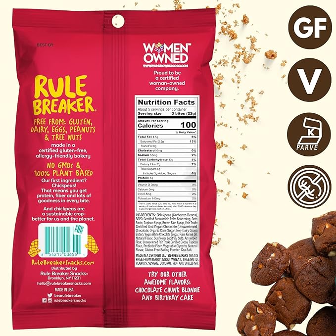 Rule Breaker Vegan & Gluten-Free Cookies | Mint Chocolate Brownie Bites |Plant-Based, Dairy, Nut, Soy, Allergen Free, Kosher | Soft-Baked School Snacks for Kids and Adults (Pack of 3)