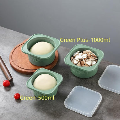 PLUS-Large 1000ml Pizza Dough Proofing Boxes for DIY Artisan Pizza, Food Grade Silicone Stackable Containers with Lids, Sturdy Reinforced Steel. Freezer, Fridge, Dishwasher Safe (5Green Plus)