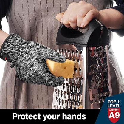 Schwer Ultimate Cut Resistant Gloves Beyond ANSI A9, Reinforced Stainless Steel Glove, Food Grade Mesh Metal Gloves for Butcher Meat Cutting, Oyster Shucking, Mandoline, Non-PFAS, PR1708 (S, 1 PCS)