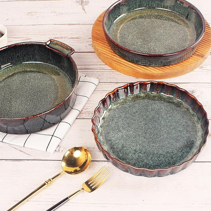 Ceramic Pie Pan Quiche Baking Dish, 9 Inch Round Ruffled Edge Au Gratin Baking Dishes, 27 Ounces Non-Stick Pie Dish, Tart Pan, Pie Plate for Apple, Oven, Dishwasher and Microwave Safe
