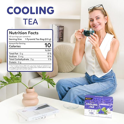 Indochine Blends, 50 Tea Bags, Hibiscus Tea Bags for High Blood Pressure, Herbal Tea Bags, Caffeine-Free, No Sugar, Vegan, Supports Heart Health and Relaxation, Loose Hibiscus Flowers, All Natural Hibiscus Flowers Ingredients (50 Pyramid Bags, Cooling ...