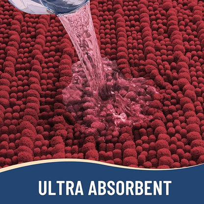 Arotive Luxury Chenille Bathroom Rug Mat, Extra Soft Thick Absorbent Shaggy Bath Rugs, Non-Slip Machine Wash Dry, Plush Bath Mats for Bathroom, Shower and Tub, 60x24, Red