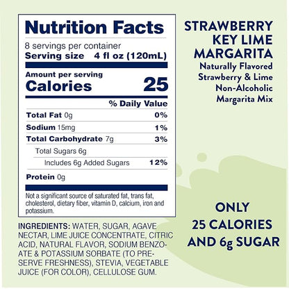 Jordan's Skinny Syrups Sugar Free Syrup, Naturally Sweetened Strawberry Key Lime Margarita Mix, 32 oz, Low Calorie Flavoring, Protein Shake, Cocktail & More, Gluten Free, Keto Friendly