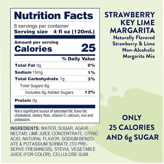 Jordan's Skinny Syrups Sugar Free Syrup, Naturally Sweetened Strawberry Key Lime Margarita Mix, 32 oz, Low Calorie Flavoring, Protein Shake, Cocktail & More, Gluten Free, Keto Friendly