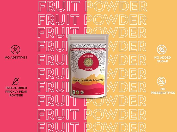 Ancient Roots Prickly Pear Powder - Freeze-Dried, All-natural, No Sugar Added, Cocktail Mix, Smoothie and Tea Mix, Resealable Pouch - 10.5 ounces (75 servings)