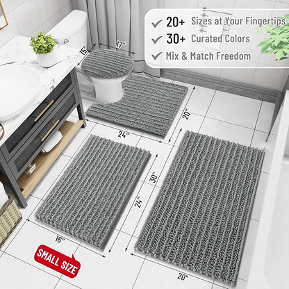 Arotive Luxury Chenille Bathroom Rug Mat, Extra Soft Thick Absorbent Shaggy Bath Rugs, Non-Slip Machine Wash Dry, Plush Bath Mats for Bathroom, Shower and Tub, 34x21, Grey