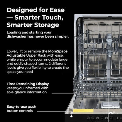 Kenmore 24" Built-in Stainless Steel Tub Dishwasher SmartWash, UltraWash, SmartDry Plus, MoreSpace Adjustable Rack and Leak Detect, Energy Star Certified, Black