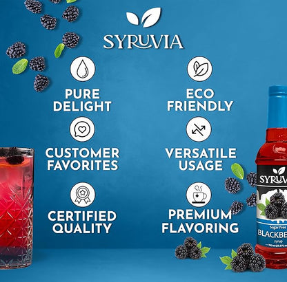 Syruvia Sugar-Free Blackberry Syrup, Flavored Syrup for Drinks, Cocktails, Lemonades, Iced Teas, and Desserts – 25.4 fl oz, With Pump