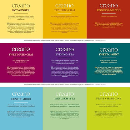 Creano Organic Herbal Tea Sampler Gift Set - Tea Gift Box - 27 Organic Tea Bags in 9 Different Varieties 54 g