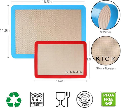 Silicone Baking Mat Large Baking Mat Set of 3-2 Half Sheets 16.5" x 11.6" +1 Quarter Sheet,Reusable Non-Stick Food Safe Bakeware Liners for Cookies, Macarons, Bread/Pastry Keep Oven Pans Clean