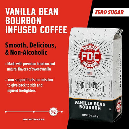 Fire Department Coffee - Vanilla Bourbon Coffee Beans - Gives Back to Firefighters - Vanilla Bean Bourbon Infused Whole Bean - Non-Alcoholic - Roasted in the USA - Veteran Owned (12 oz, Pack of 2)