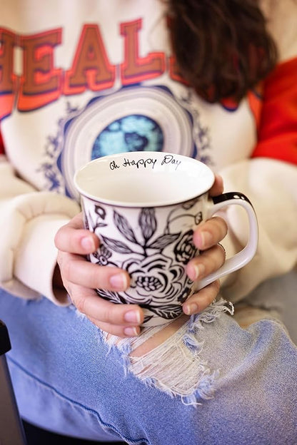 Karma Gifts 14 oz Black and White Boho Mug Celestial - Cute Coffee and Tea Mug - Ceramic Coffee Mugs for Women and Men