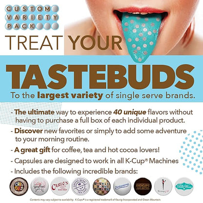 Variety Pack of Coffee, Tea, Hot Chocolate and Cappuccino, Sampler of Single Serve Coffee, Tea, Hot Cocoa and Cappuccino Pods for Keurig K Cups Machines, 30 Pack - No Duplicates