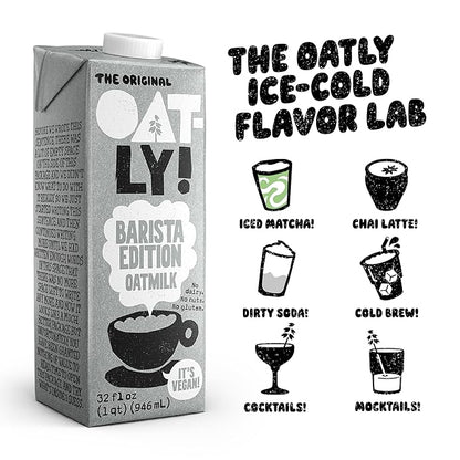Oatly Barista Edition Oat Milk - Crafted for Coffee | Dairy-Free, Plant-Based, Shelf-Stable Milk that makes Perfect Foam (32 oz, 6-pack)