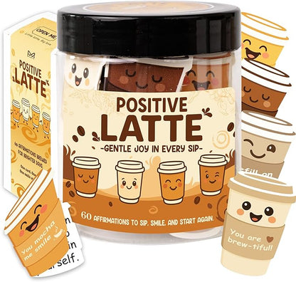 Positive Latte Jar – Christmas Gifts for Women, Teens, Emotional Support Lattes, Cute Coffee Gifts for Coffee Lovers, Women, Birthday Gift, Funny Stoking Stuffers for Girlfriend, Mom, Friends, Coworkers, Teachers