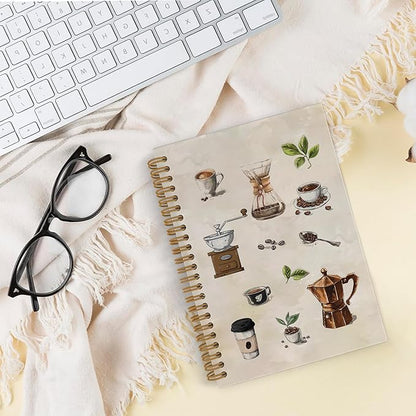 Vintage Coffee Spiral Notebook, Coffee Lovers Gifts Journal Notebook, Retro Cafe Notebooks for School Work, Caffeine Lover Office Supplies Gifts for Women Men, 5.5x8.3 Inch