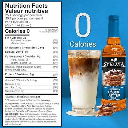 Syruvia Sugar Free Coffee Syrup, Cookie Butter Flavored Syrup for Drinks, Lattes, and Desserts – 25.4 fl oz