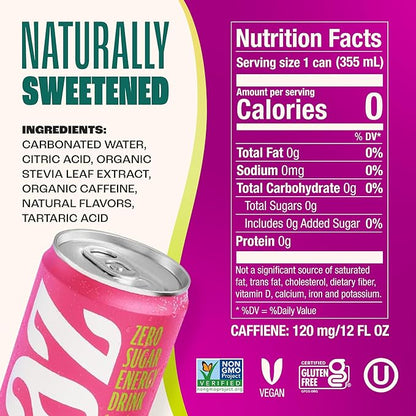Zevia Zero Sugar Energy Drink, Fruity Fuel Variety Pack, 12 oz Cans (12-Pack) – Naturally Sweetened, Non-GMO Project Verified, Gluten-Free, Vegan