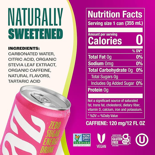 Zevia Zero Sugar Energy Drink, Fruity Fuel Variety Pack, 12 oz Cans (12-Pack) – Naturally Sweetened, Non-GMO Project Verified, Gluten-Free, Vegan