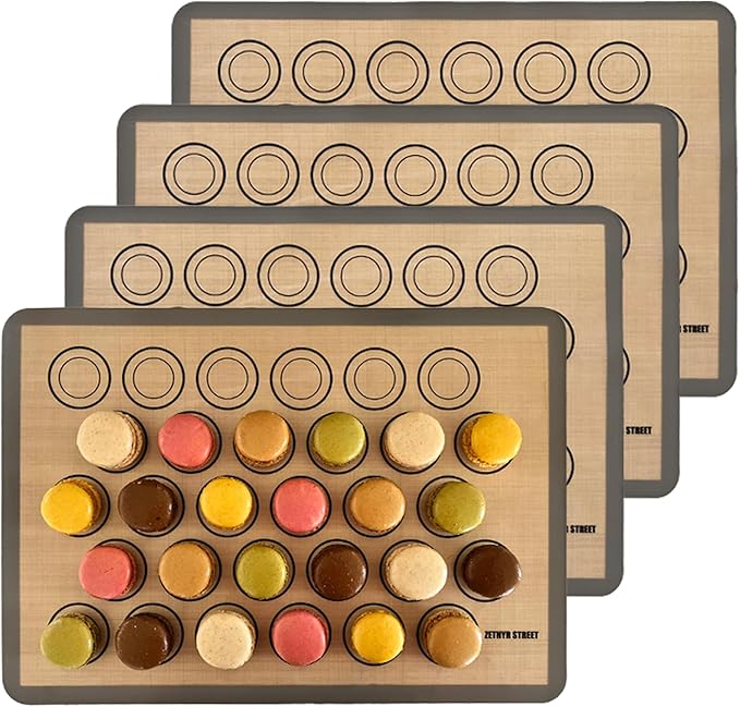Macaron Silicone Baking Mats - Non-Stick Macaron Mat for Easy Baking | Heat Resistant & Dishwasher Safe Macaron Baking Mat | Reusable & Eco-Friendly, 1/2 Sheet Size - Pack of 4 - for Cookies & More